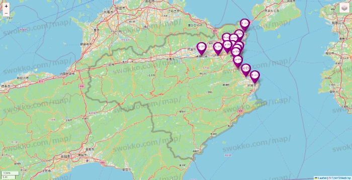 徳島県のカーブスの店舗地図