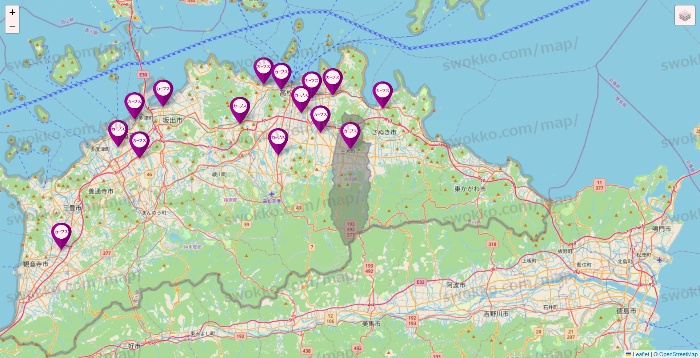 香川県のカーブスの店舗地図