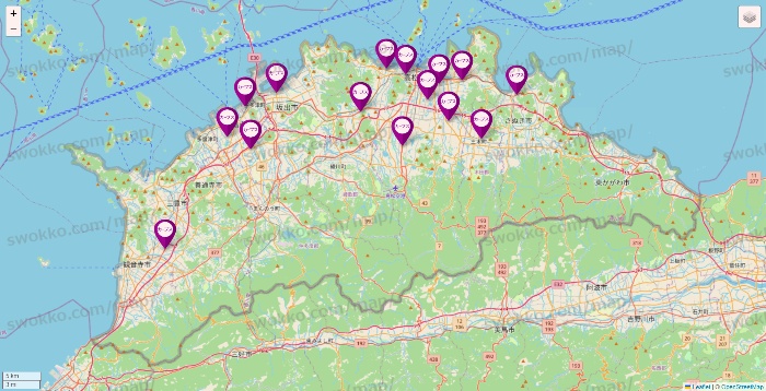 香川県のカーブスの店舗地図