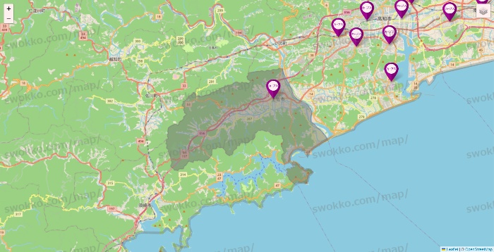 高知県のカーブスの店舗地図