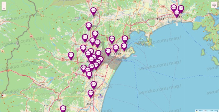 宮城県のカーブスの店舗地図