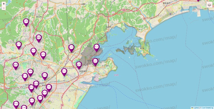 宮城県のカーブスの店舗地図