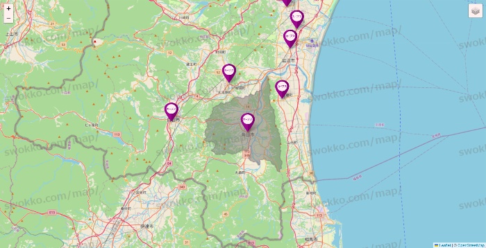 宮城県のカーブスの店舗地図