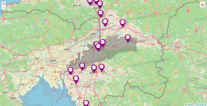 福岡県のカーブスの店舗地図