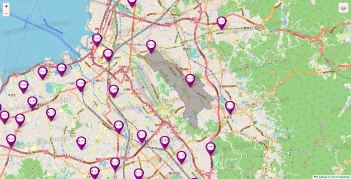 福岡県のカーブスの店舗地図