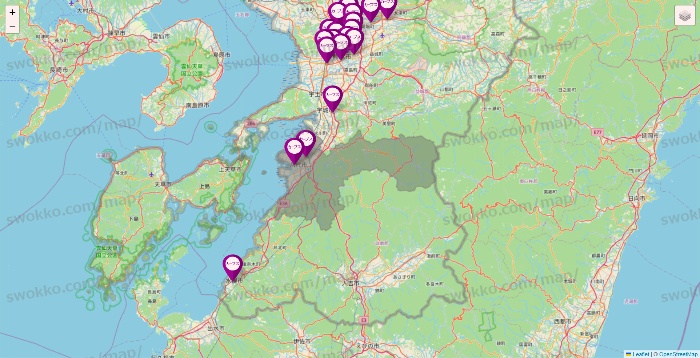 熊本県のカーブスの店舗地図