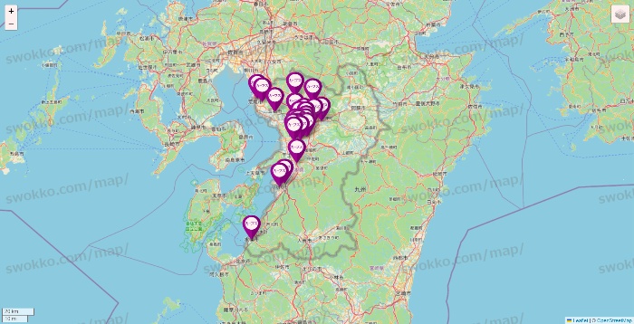 熊本県のカーブスの店舗地図