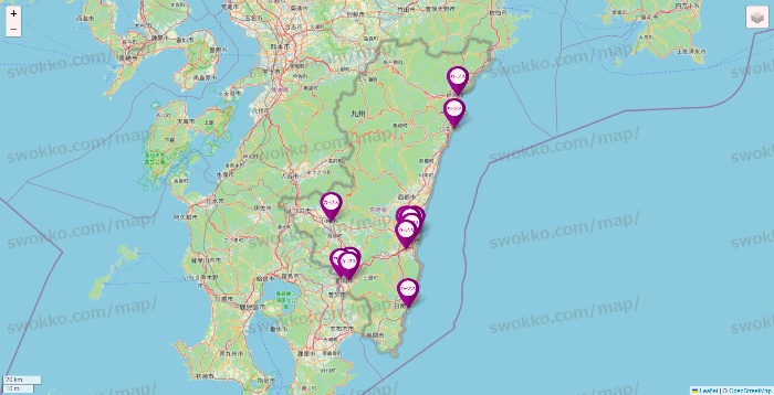 宮崎県のカーブスの店舗地図