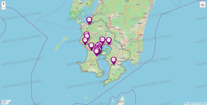 鹿児島県のカーブスの店舗地図