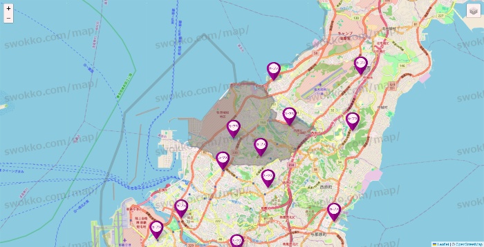 沖縄県のカーブスの店舗地図