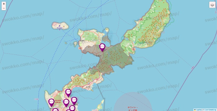 沖縄県のカーブスの店舗地図