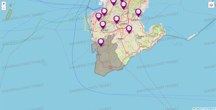 沖縄県のカーブスの店舗地図