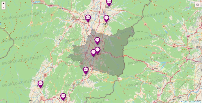 山形県のカーブスの店舗地図