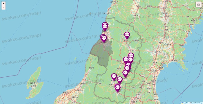 山形県のカーブスの店舗地図