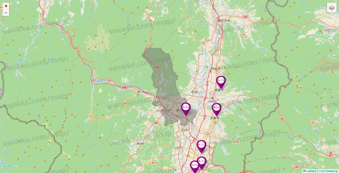 山形県のカーブスの店舗地図