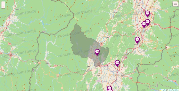 山形県のカーブスの店舗地図