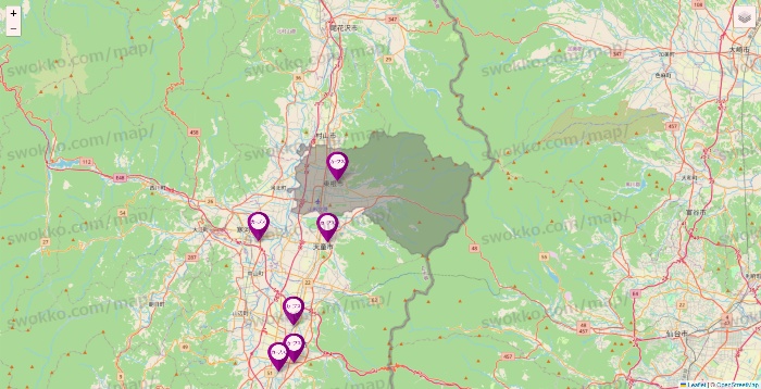 山形県のカーブスの店舗地図