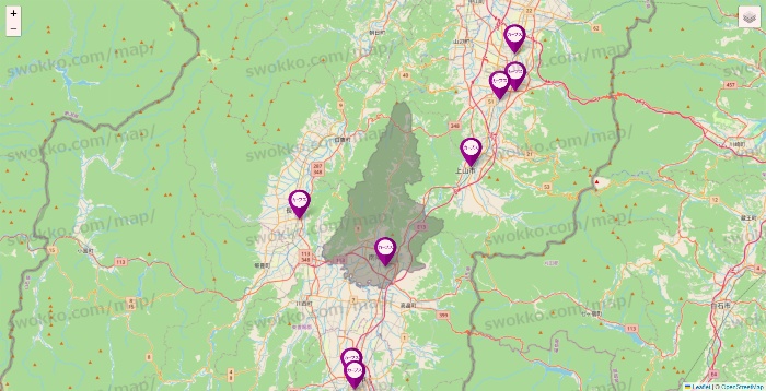 山形県のカーブスの店舗地図