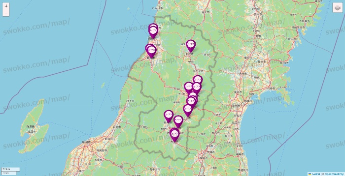 山形県のカーブスの店舗地図