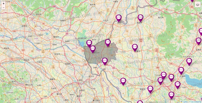 茨城県のカーブスの店舗地図