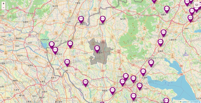 茨城県のカーブスの店舗地図