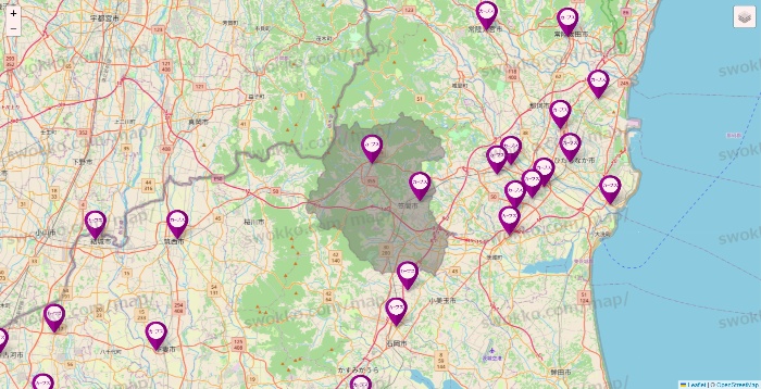 茨城県のカーブスの店舗地図