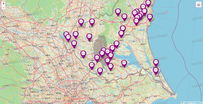 茨城県のカーブスの店舗地図