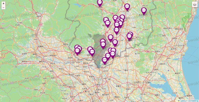 栃木県のカーブスの店舗地図