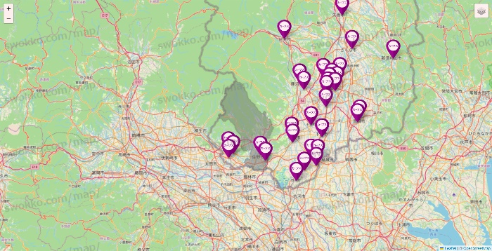 栃木県のカーブスの店舗地図