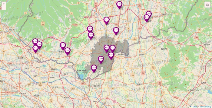栃木県のカーブスの店舗地図
