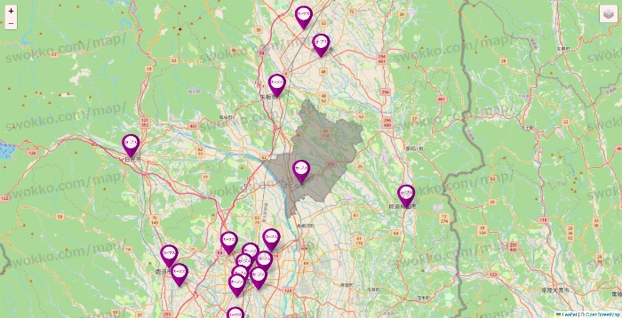 栃木県のカーブスの店舗地図