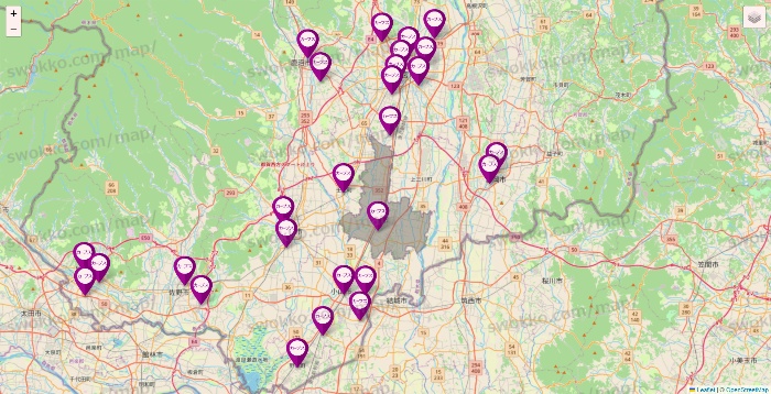 栃木県のカーブスの店舗地図