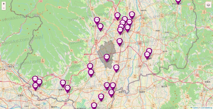 栃木県のカーブスの店舗地図
