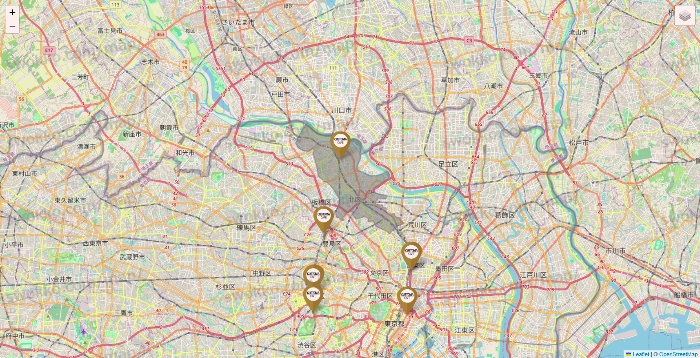 東京都のカスタマカフェ・グランカスタマの店舗地図