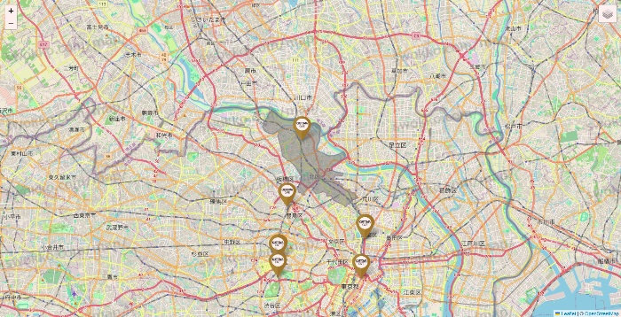 東京都のカスタマカフェ・グランカスタマの店舗地図