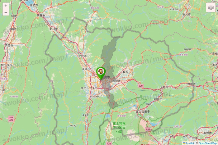 山梨県の大黒天系（ラ・ムー、ディオ、バリュー100、ザ・大黒天）の店舗地図