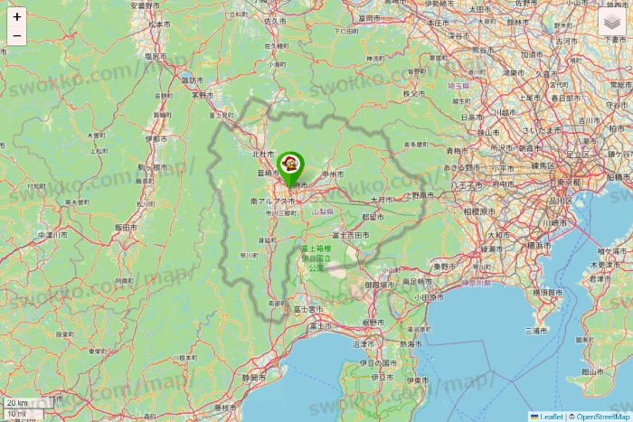 山梨県の大黒天系（ラ・ムー、ディオ、バリュー100、ザ・大黒天）の店舗地図