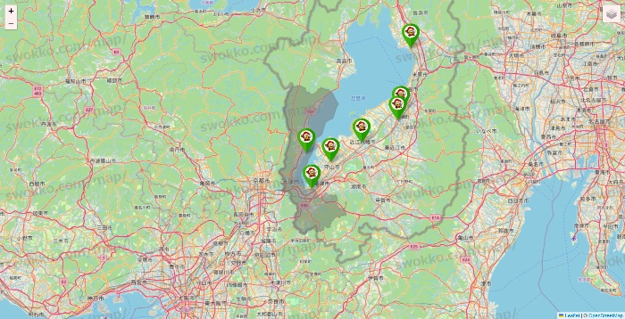 滋賀県の大黒天系（ラ・ムー、ディオ、バリュー100、ザ・大黒天）の店舗地図