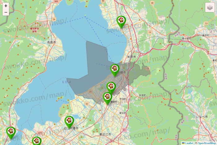 滋賀県の大黒天系（ラ・ムー、ディオ、バリュー100、ザ・大黒天）の店舗地図