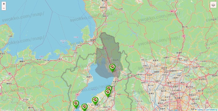 滋賀県の大黒天系（ラ・ムー、ディオ、バリュー100、ザ・大黒天）の店舗地図
