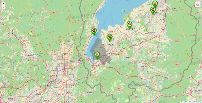 滋賀県の大黒天系（ラ・ムー、ディオ、バリュー100、ザ・大黒天）の店舗地図
