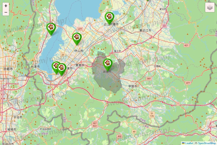 滋賀県の大黒天系（ラ・ムー、ディオ、バリュー100、ザ・大黒天）の店舗地図