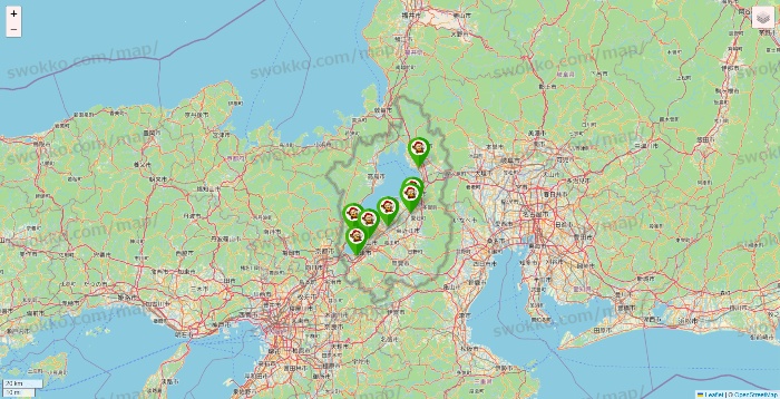 滋賀県の大黒天系（ラ・ムー、ディオ、バリュー100、ザ・大黒天）の店舗地図