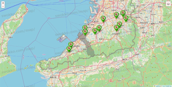 大阪府の大黒天系（ラ・ムー、ディオ、バリュー100、ザ・大黒天）の店舗地図