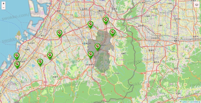 大阪府の大黒天系（ラ・ムー、ディオ、バリュー100、ザ・大黒天）の店舗地図