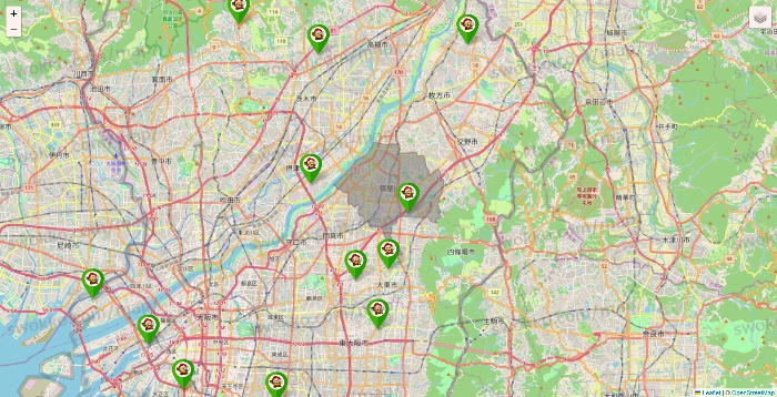 大阪府の大黒天系（ラ・ムー、ディオ、バリュー100、ザ・大黒天）の店舗地図