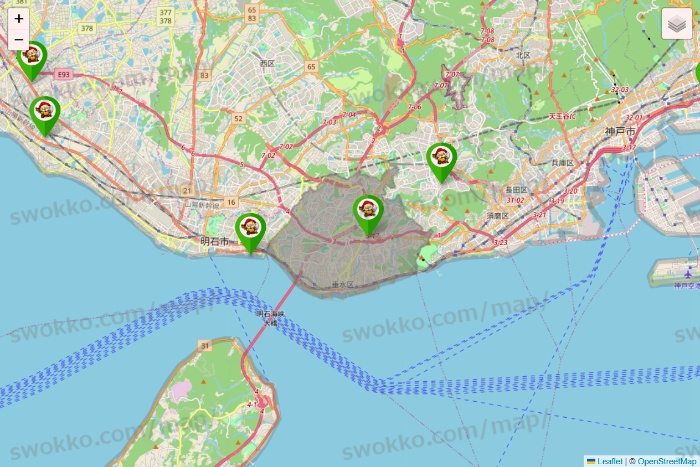 兵庫県の大黒天系（ラ・ムー、ディオ、バリュー100、ザ・大黒天）の店舗地図