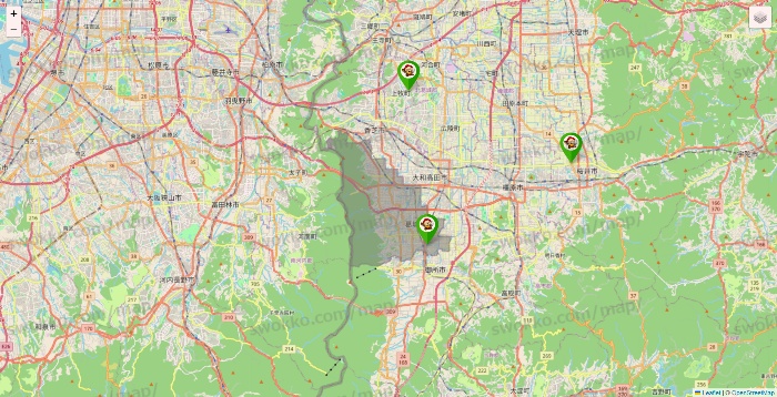 奈良県の大黒天系（ラ・ムー、ディオ、バリュー100、ザ・大黒天）の店舗地図