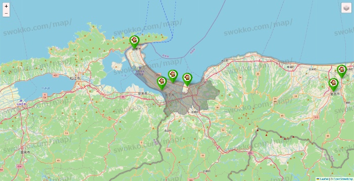 鳥取県の大黒天系（ラ・ムー、ディオ、バリュー100、ザ・大黒天）の店舗地図