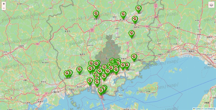 岡山県の大黒天系（ラ・ムー、ディオ、バリュー100、ザ・大黒天）の店舗地図